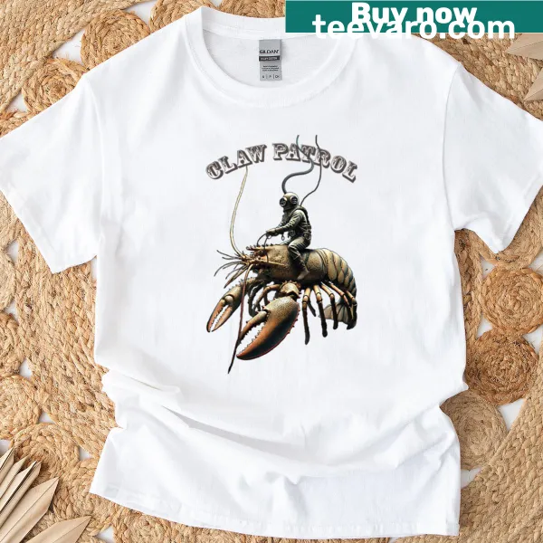 Illustration of a diver riding a lobster on T-shirt