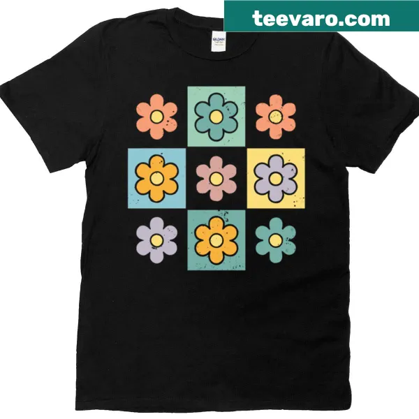 Vintage t-shirt with floral checkerboard design