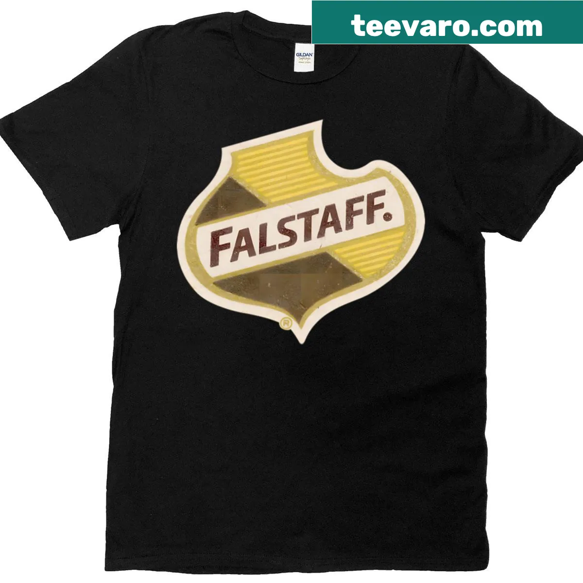 Vintage shield emblem in brown and gold on t-shirt — on a men's t-shirt