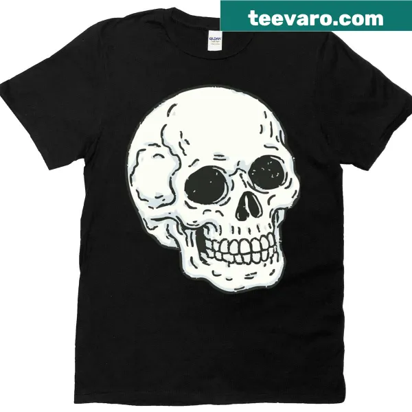 Vintage-style t-shirt with a hand-drawn skull graphic