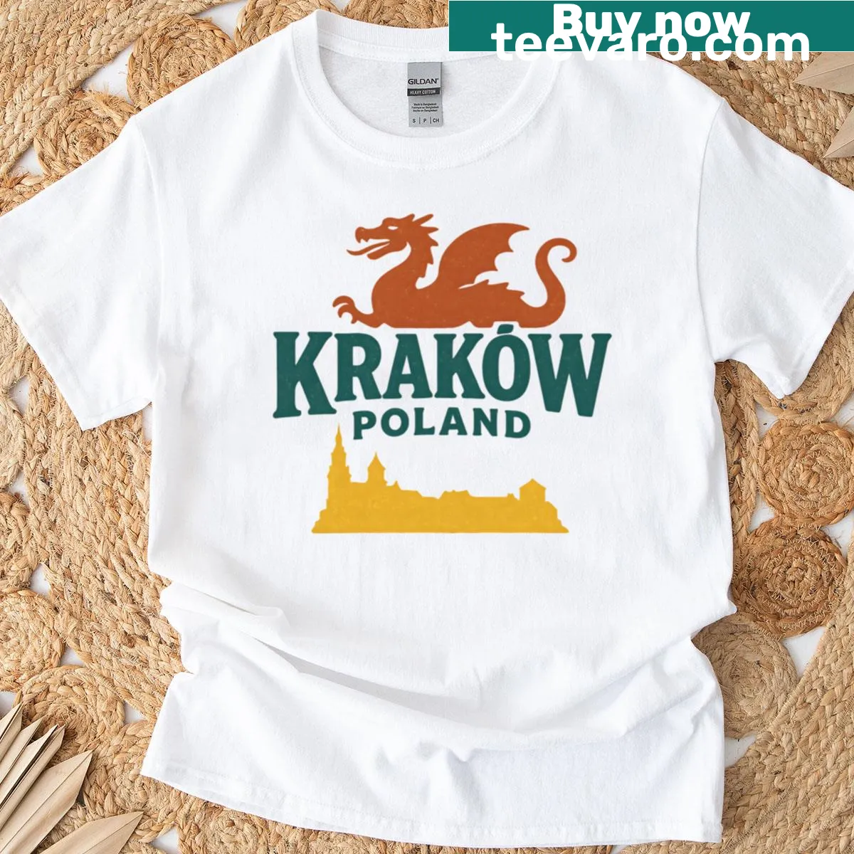 Krakow dragon design T-shirt — on a men's t-shirt