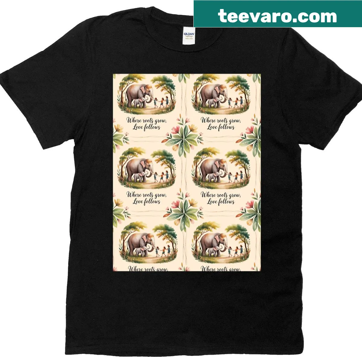 T-shirt with vintage floral seamless pattern design — on a men's t-shirt