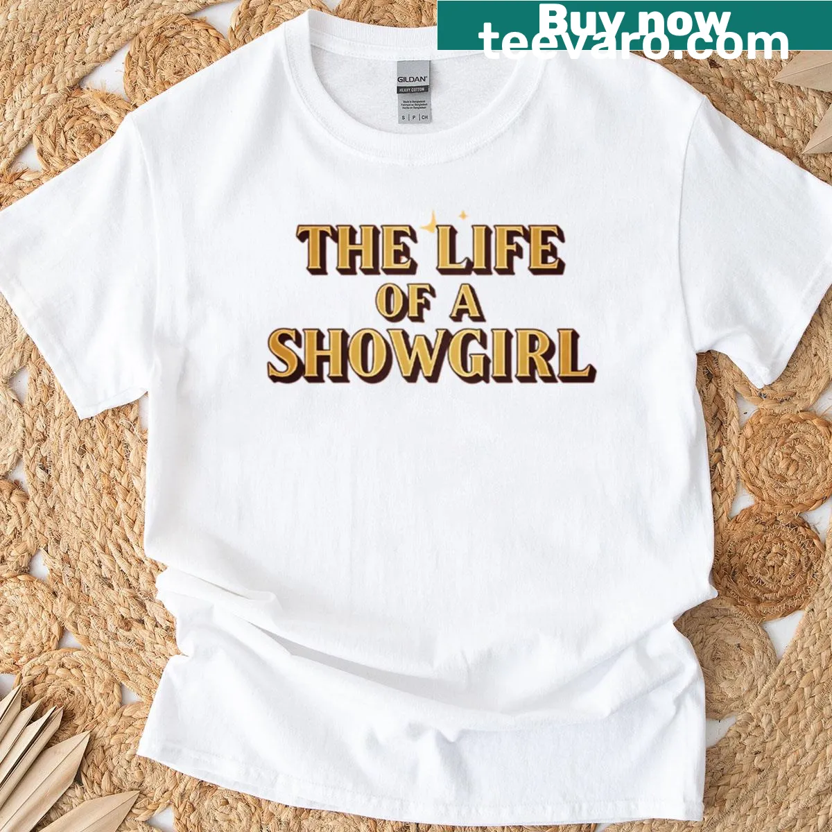 Vintage T-shirt featuring a showgirl poster design celebrating performance art. — on a men's t-shirt