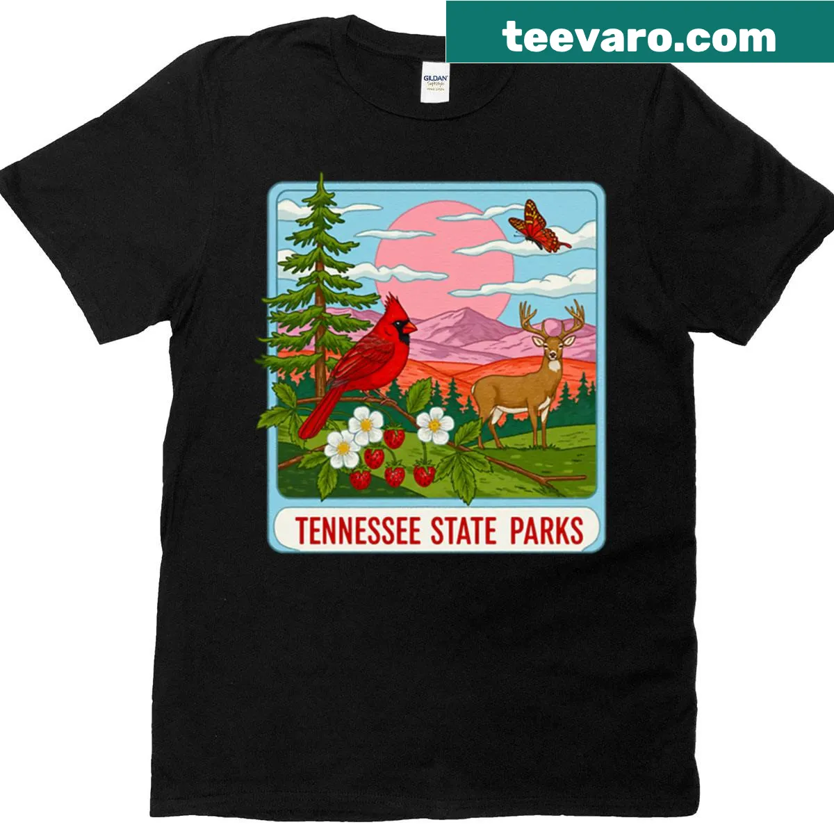 Oversized vintage Tennessee State Parks t-shirt celebrating nature — on a men's t-shirt