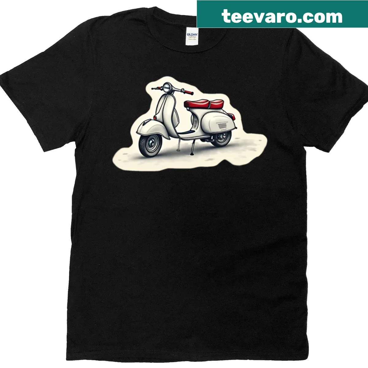 Retro oversized T-shirt featuring a Vespa scooter design — on a men's t-shirt