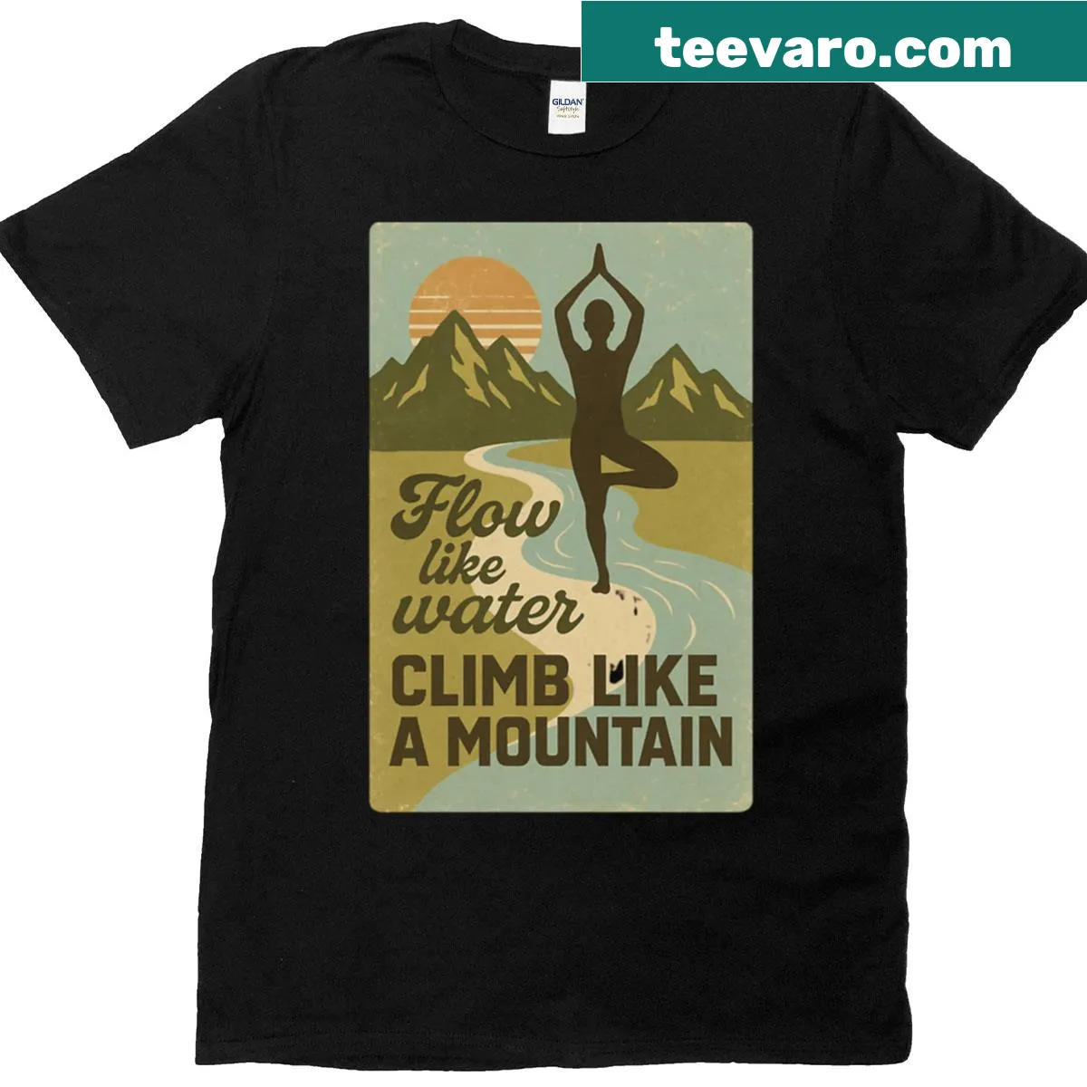 Vintage yoga mindfulness T-shirt with nature-inspired graphic — on a men's t-shirt