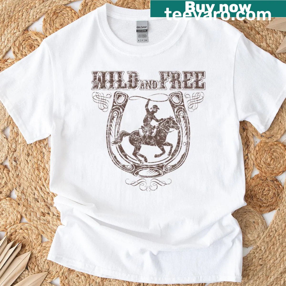 Vintage Western rodeo design t-shirt with cowboy illustration — on a men's t-shirt