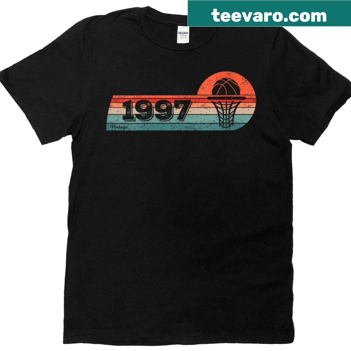 Vintage T-shirt with basketball player graphic for 1997 birthday — on a men's t-shirt