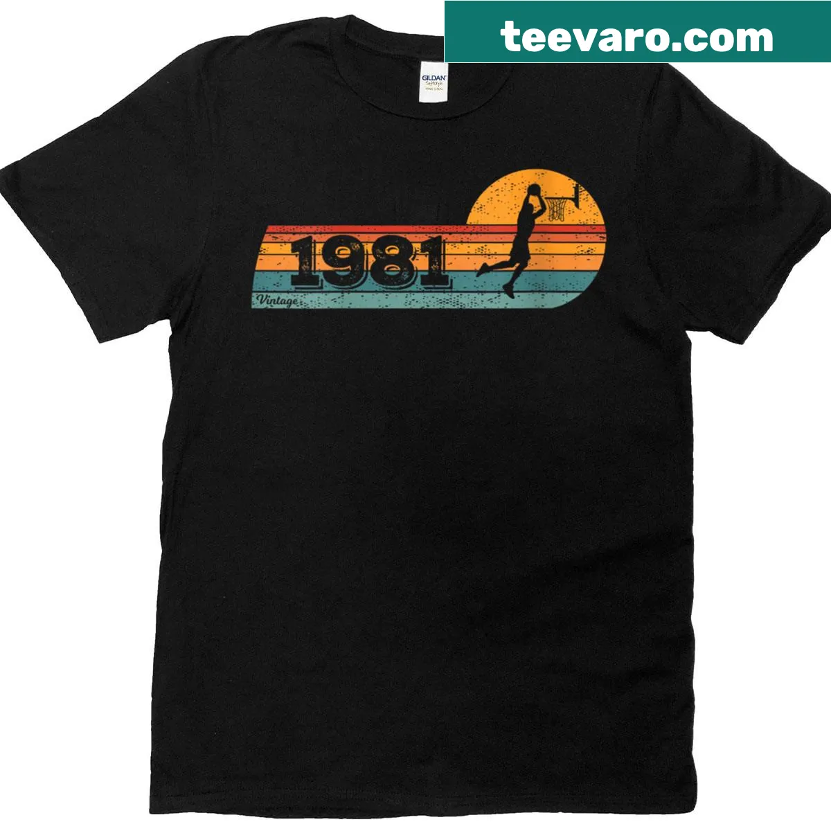 Vintage basketball birthday T-shirt for those born in 1981 — on a men's t-shirt