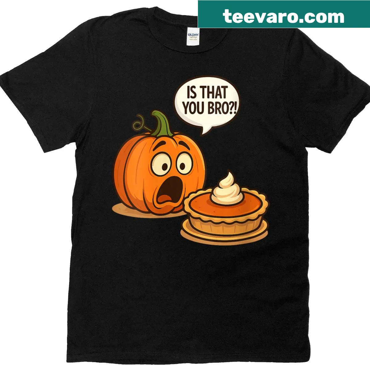 Funny fall pumpkin tee with humorous phrase and graphic — on a men's t-shirt