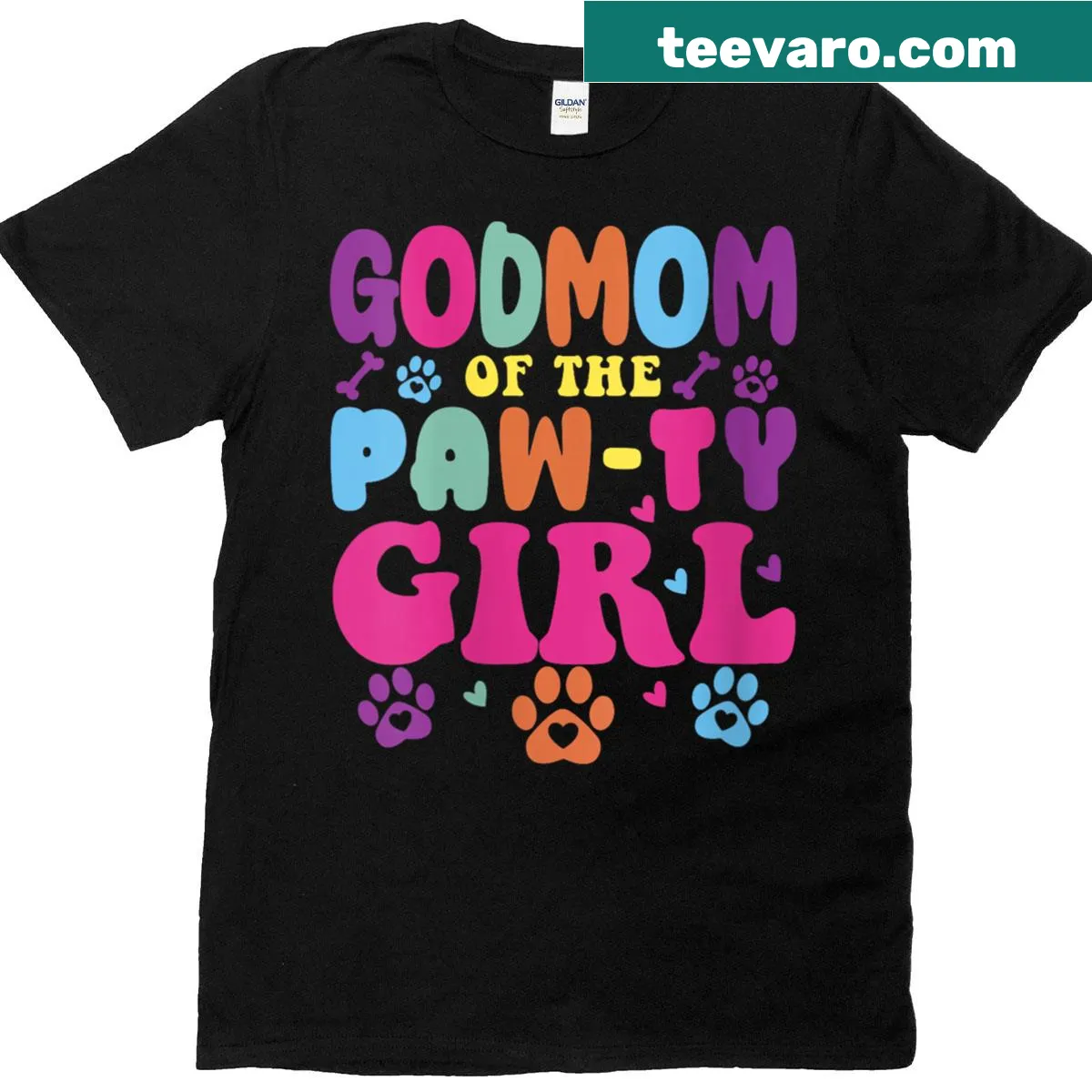 Womens Godmom Of The Paw-ty T-shirt with playful typography — on a men's t-shirt