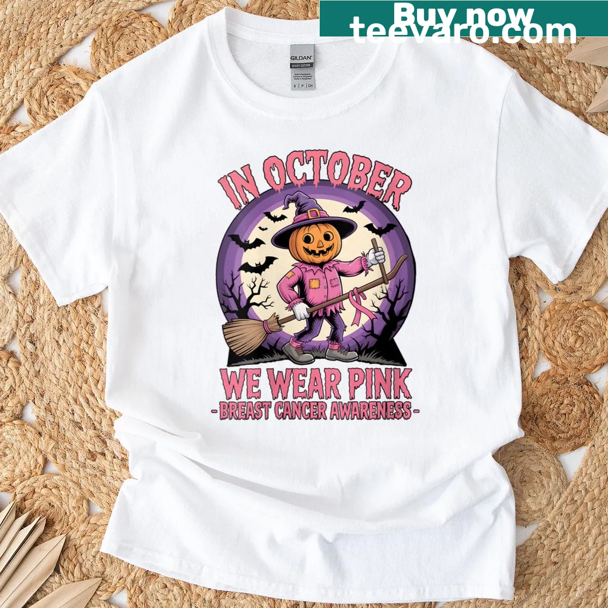 Ghost graphic with pink accents for Breast Cancer Awareness month — on a men's t-shirt