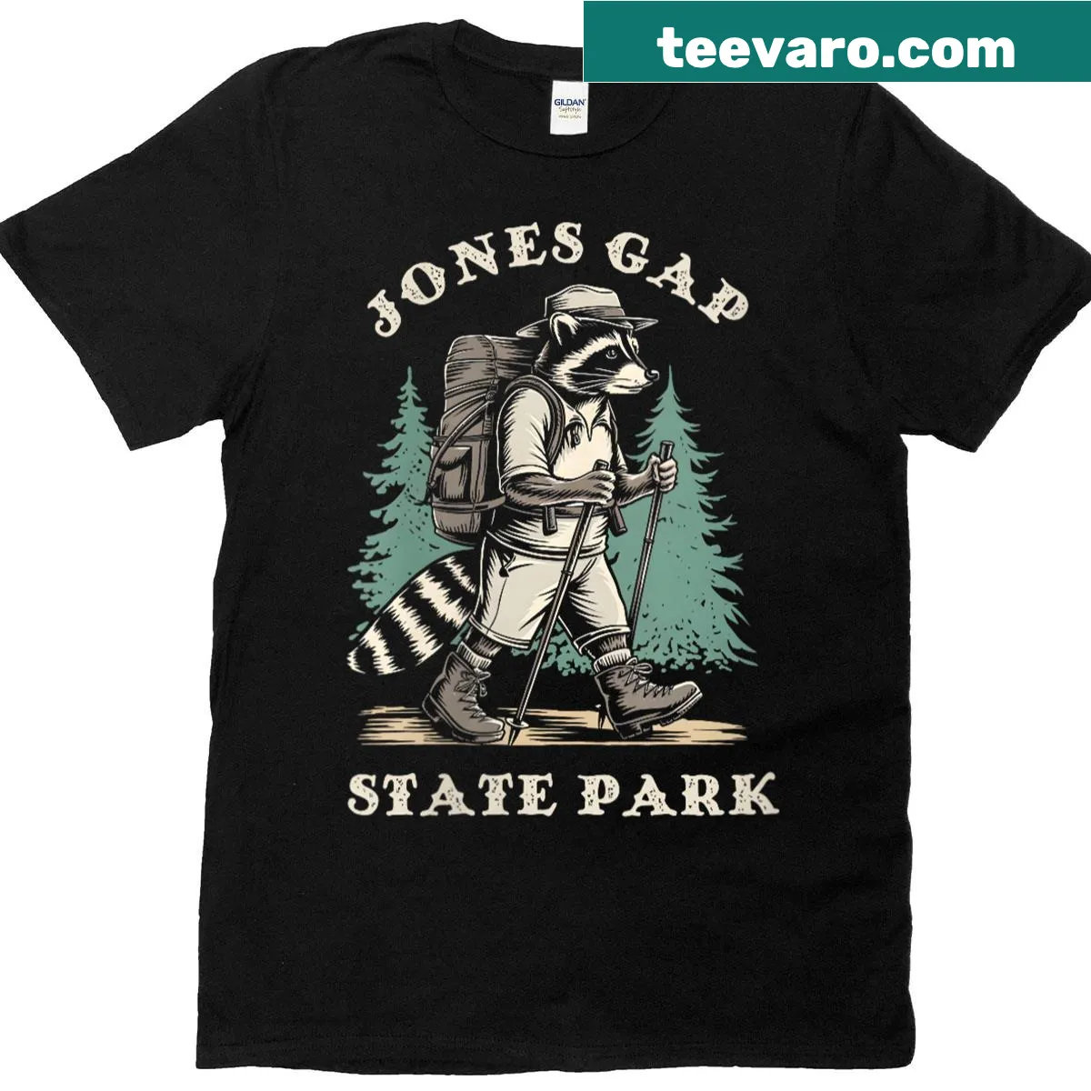 Illustration of a raccoon inspired by Jones Gap State Park on a t-shirt — on a men's t-shirt