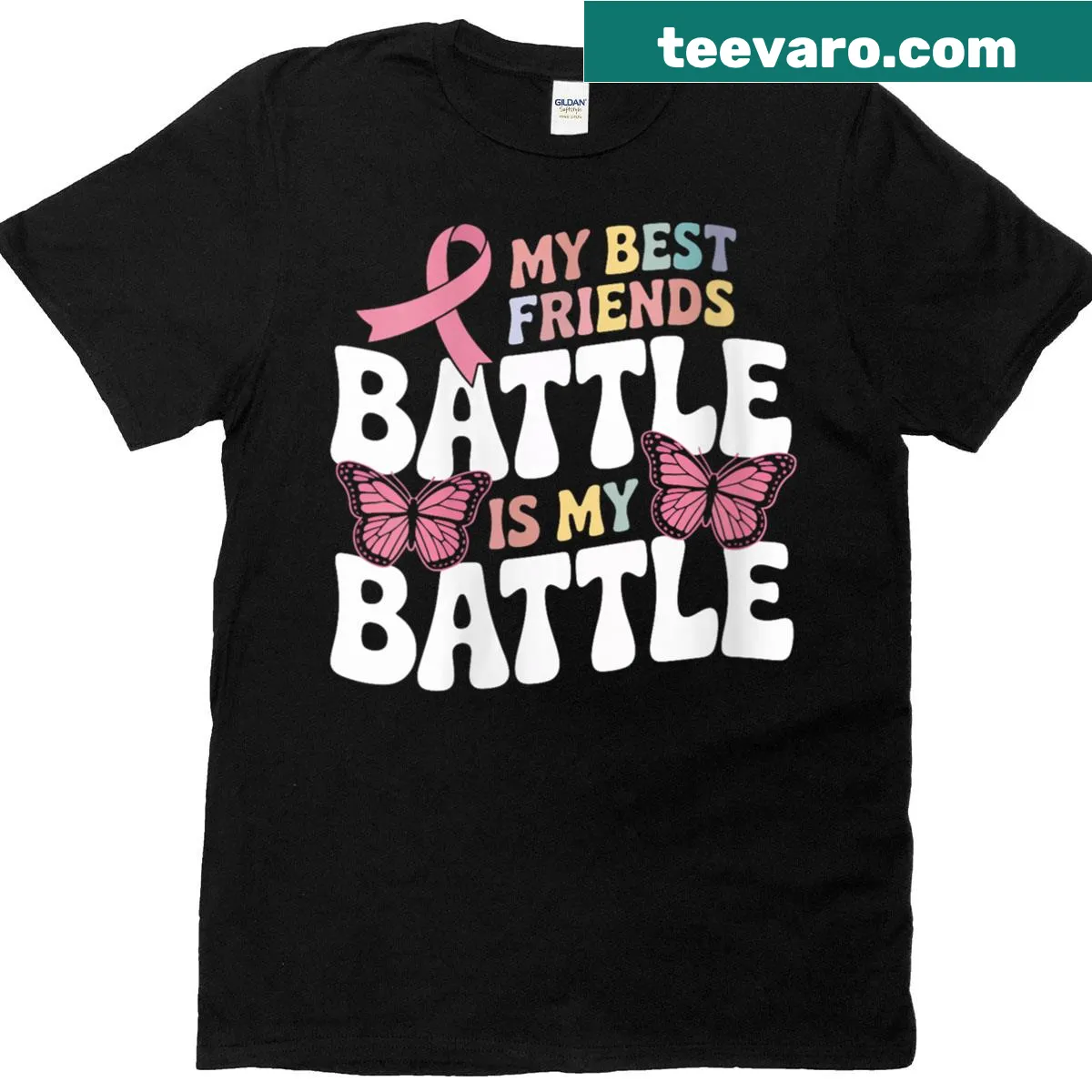 Breast cancer ribbon graphic on a supportive T-shirt — on a men's t-shirt