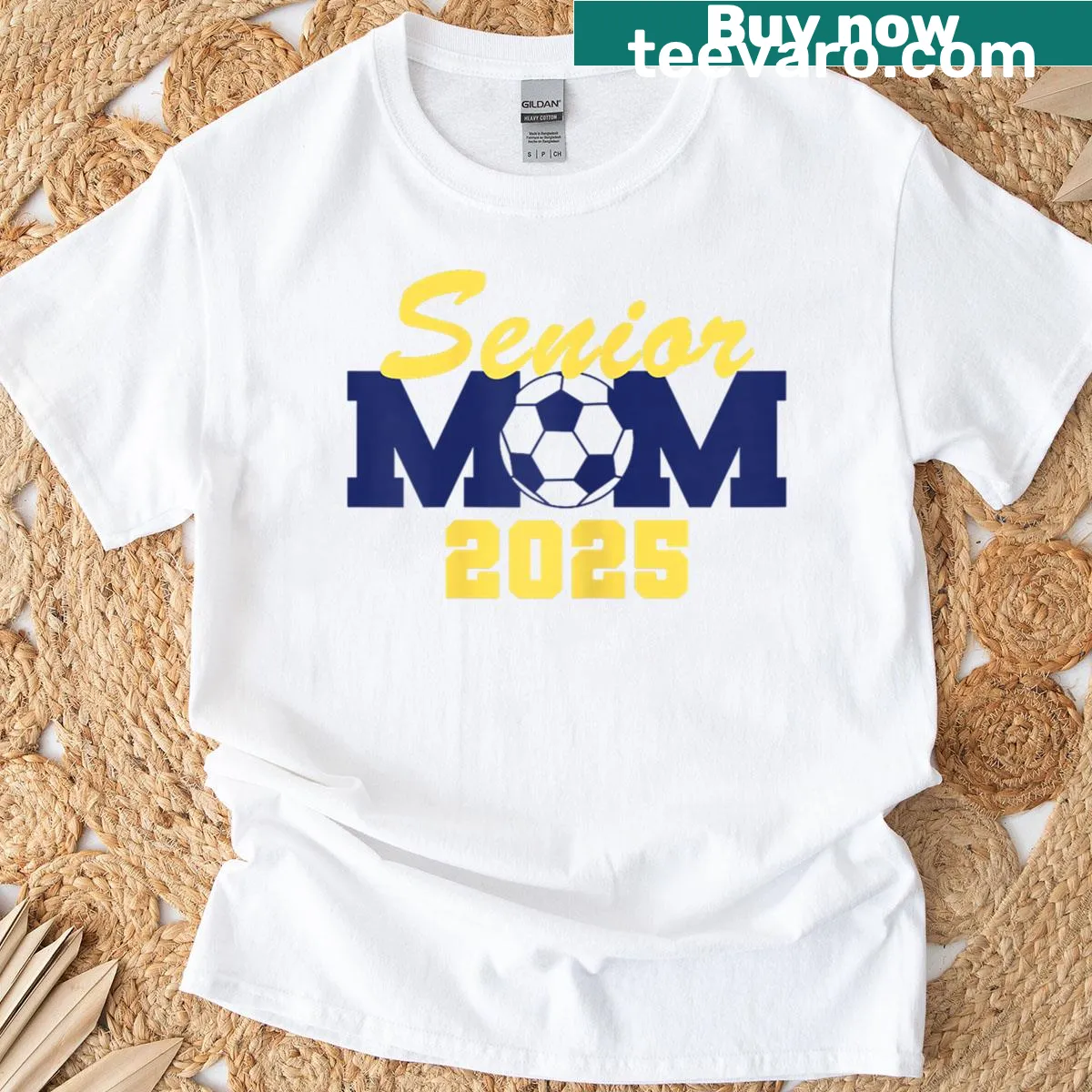 Senior Mom t-shirt featuring 'Schroeder 10' in bold navy text — on a men's t-shirt