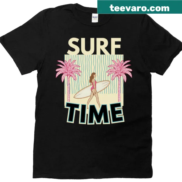 Surf-themed t-shirt with playful design and colors