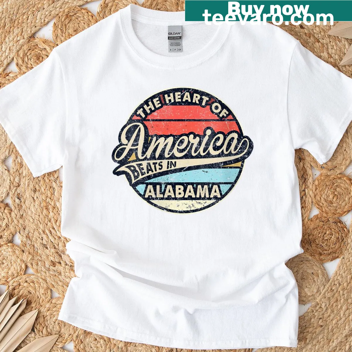 Retro Alabama heart graphic t-shirt for women — on a men's t-shirt