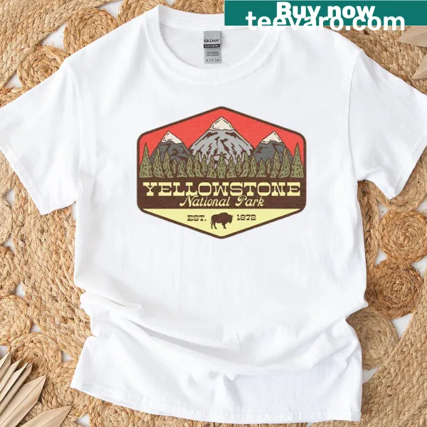 Vintage patch design of Yellowstone National Park on a t-shirt