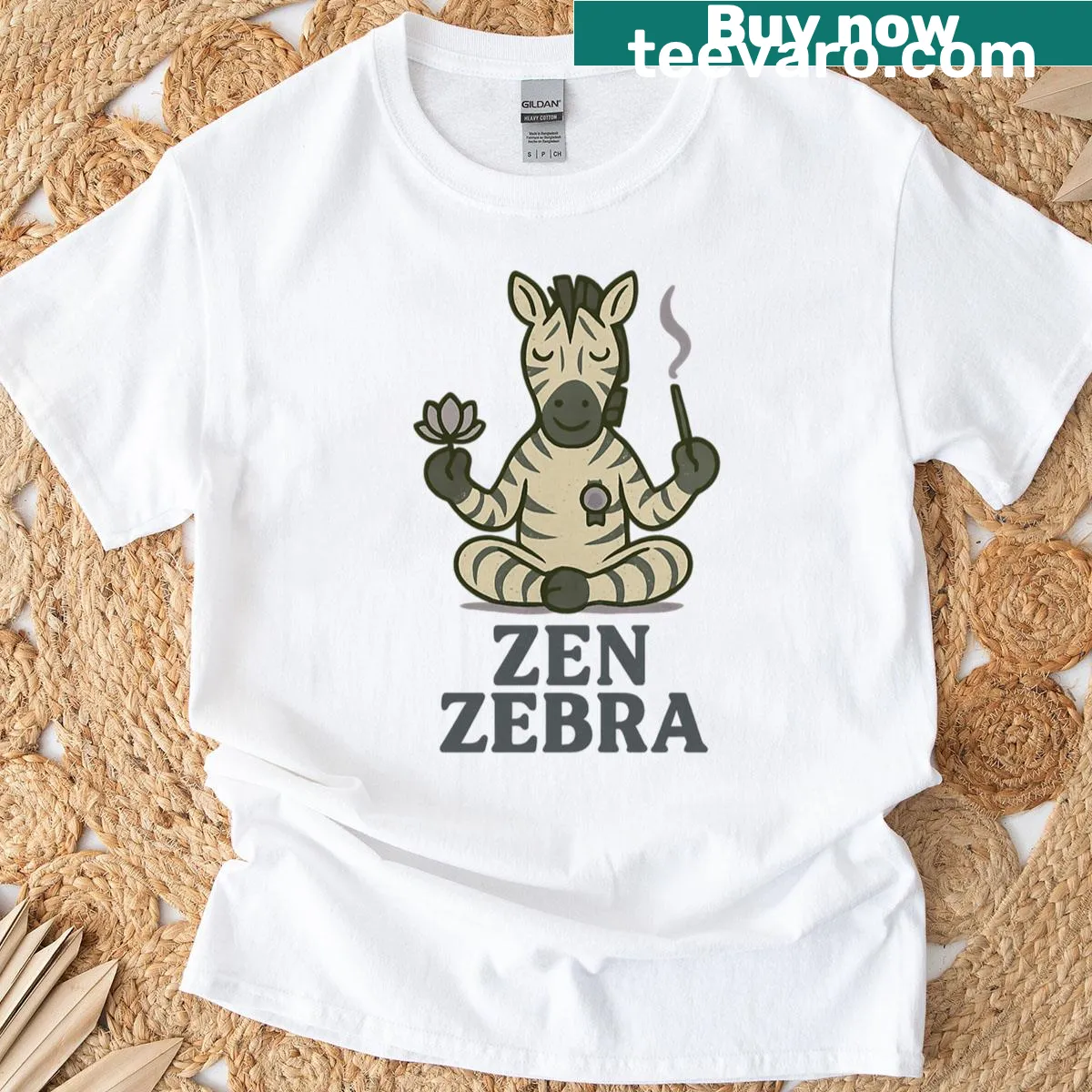 Cartoon zebra design on a T-shirt promoting a zen theme. — on a men's t-shirt