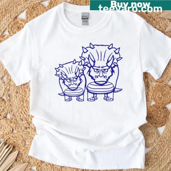Cartoon triceratops family graphic T-shirt for kids