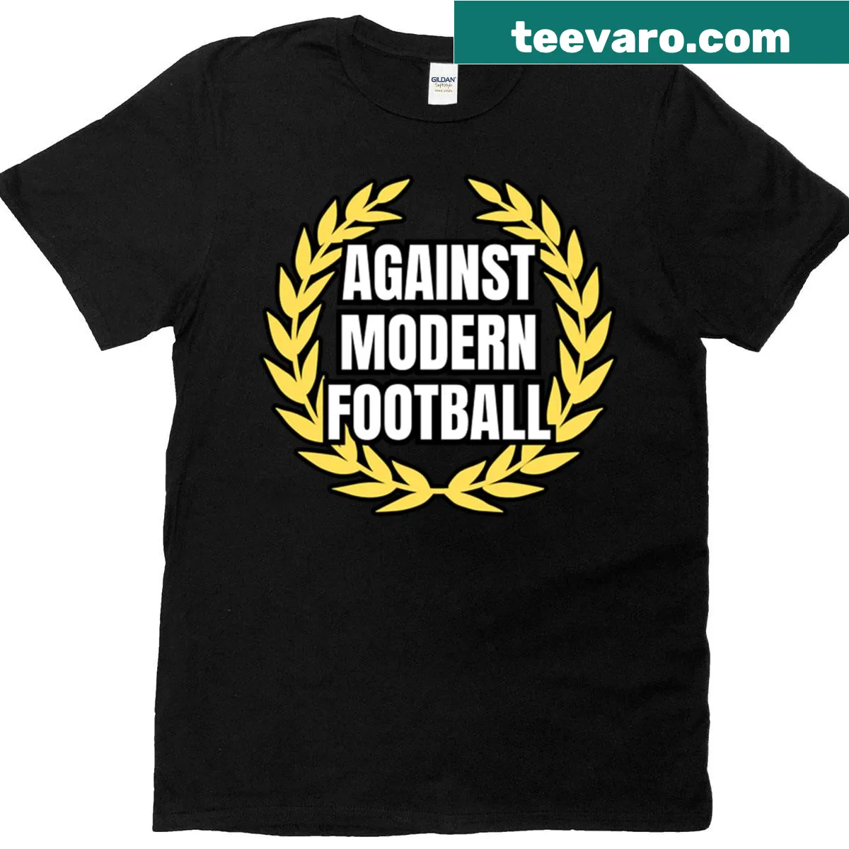 Text-based shirt with a message against modern football — on a men's t-shirt