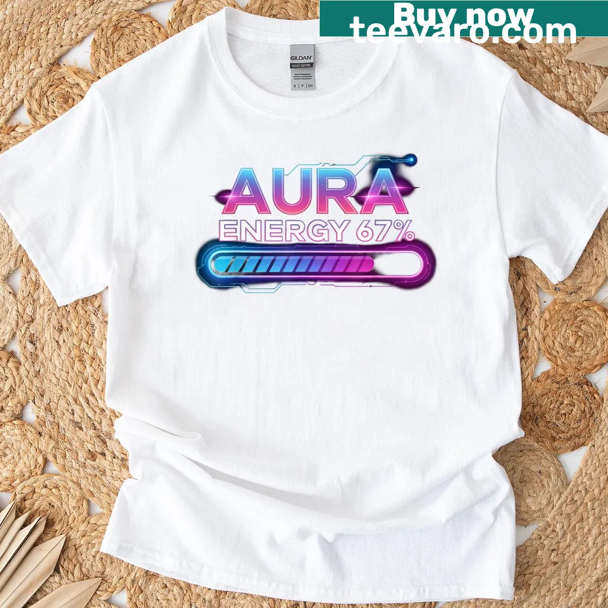 Retro-style graphic tee with meme-inspired ‘Aura Energy’ text — on a men's t-shirt