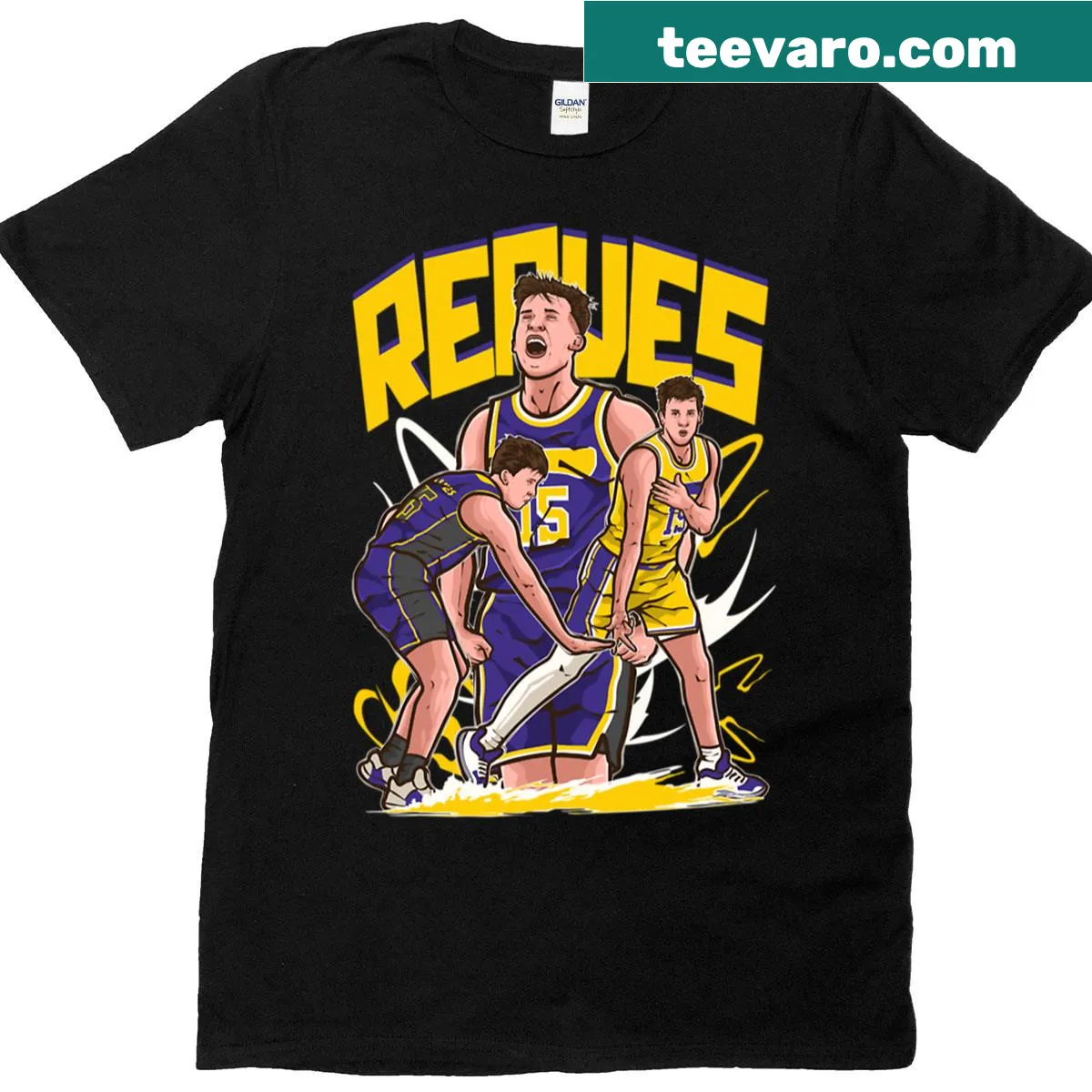 Cartoon t-shirt featuring basketball player Austin Reaves — on a men's t-shirt