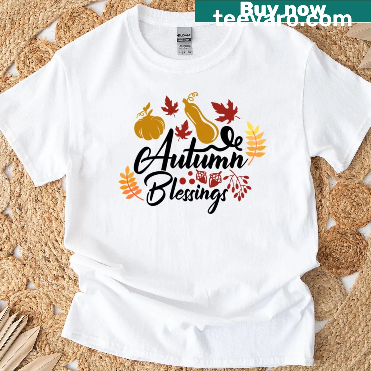 T-shirt with the text "Autumn Blessings" in a faith-inspired design — on a men's t-shirt