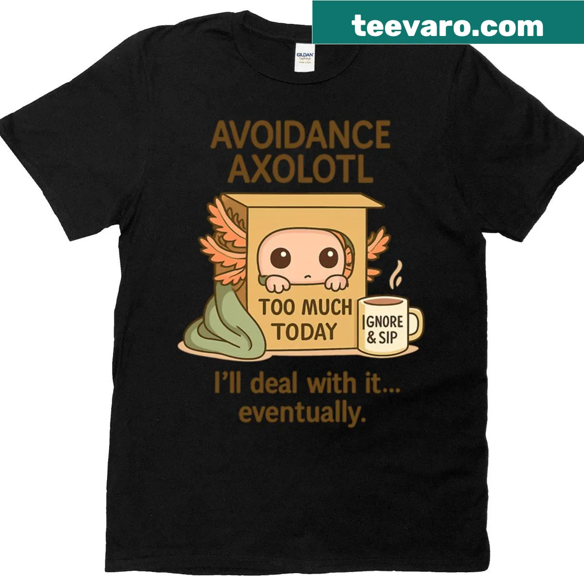 Whimsical axolotl graphic on emotional support T-shirt — on a men's t-shirt