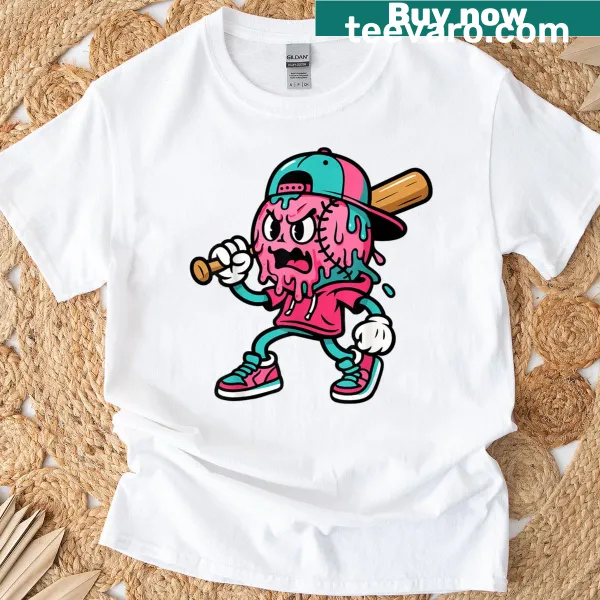 Youth t-shirt with a cartoon ice cream cone on a baseball