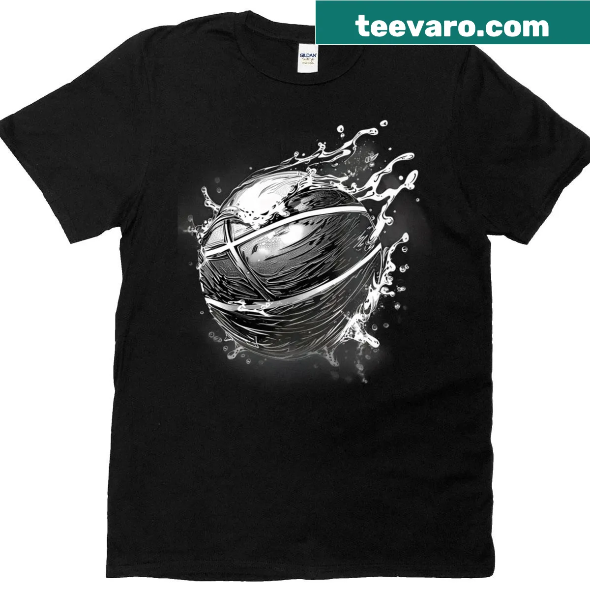 Artistic T-shirt featuring a basketball splash design for sports lovers — on a men's t-shirt