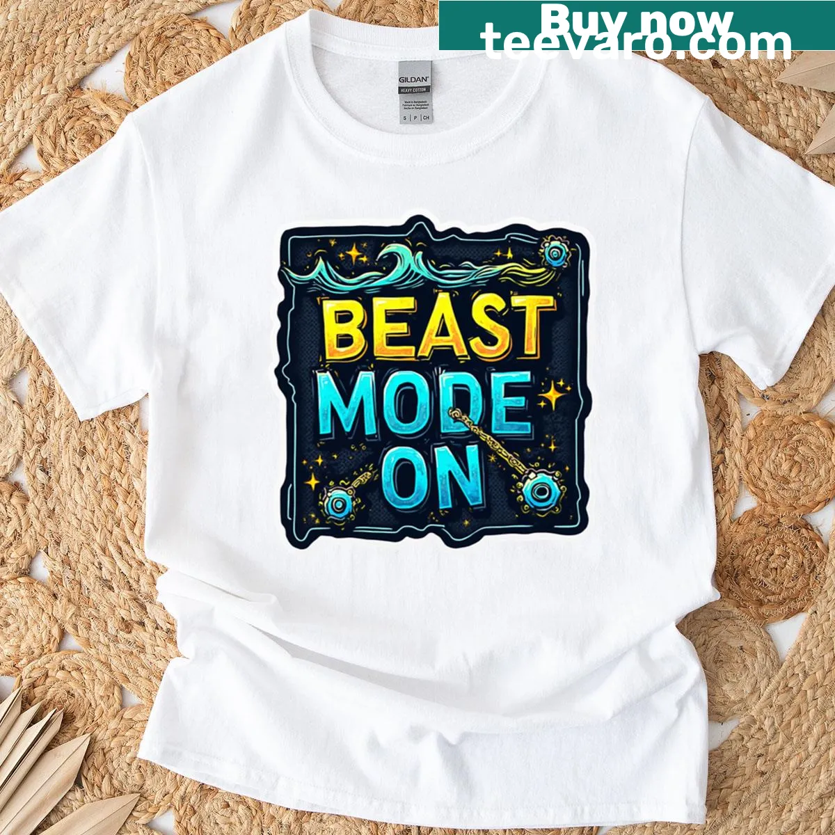 Motivational 'Beast Mode On' graphic on a t-shirt — on a men's t-shirt