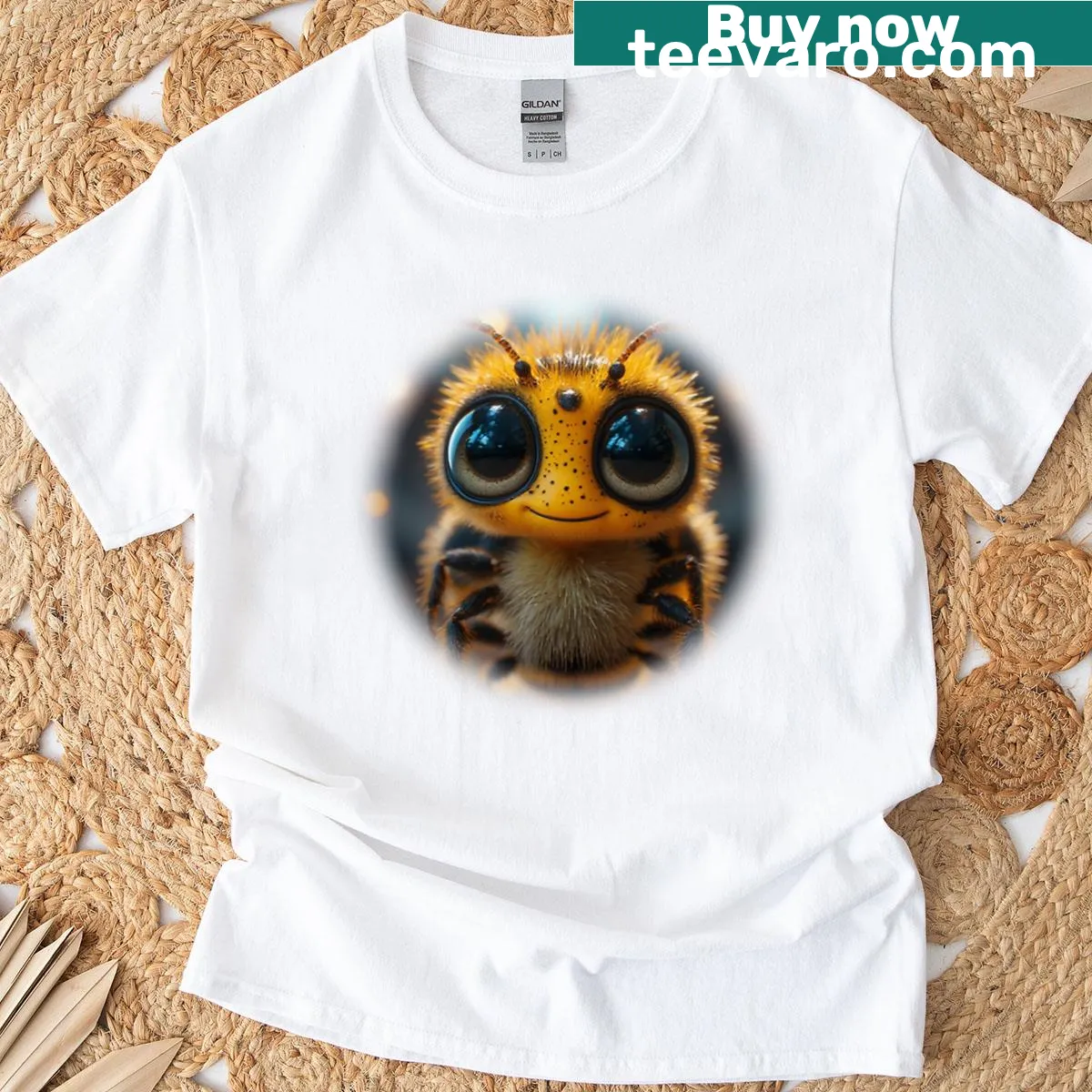 Cute kids' t-shirt featuring cartoon bees and 'Beeaming Bright' text — on a men's t-shirt