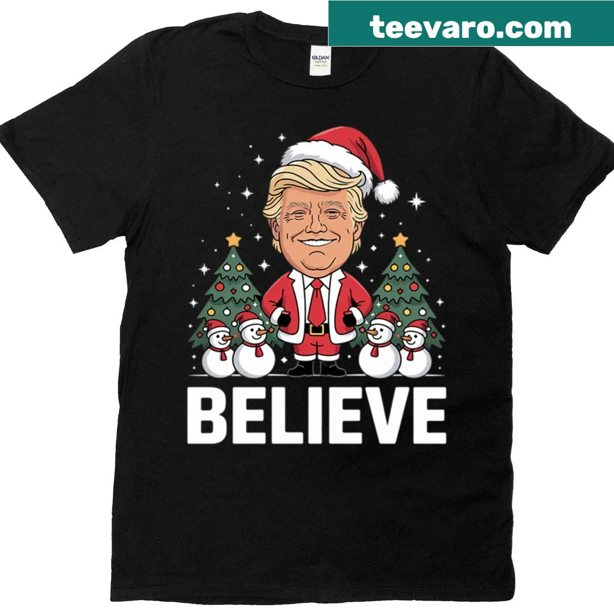 Festive Christmas shirt featuring a playful Trump design — on a men's t-shirt