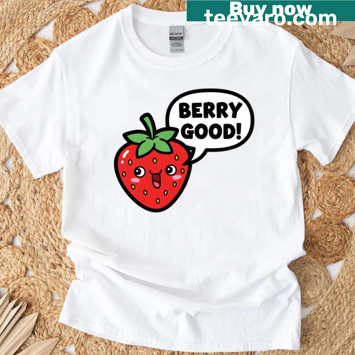 Cartoonish t-shirt featuring cheerful berry characters — on a men's t-shirt