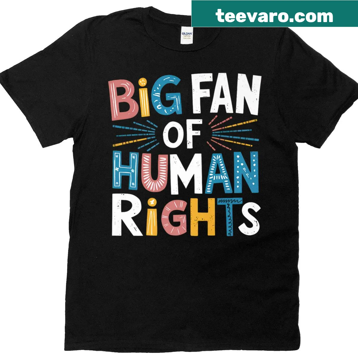 Typographic t-shirt advocating for human rights — on a men's t-shirt