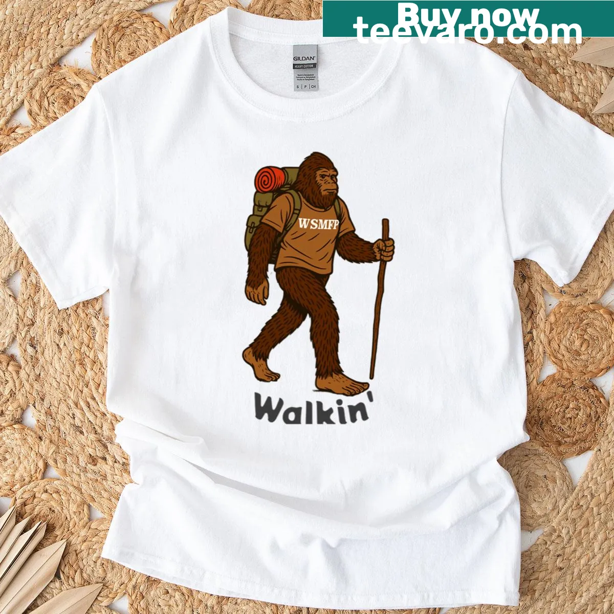 Bigfoot walking illustration inspired by Widespread Panic — on a men's t-shirt