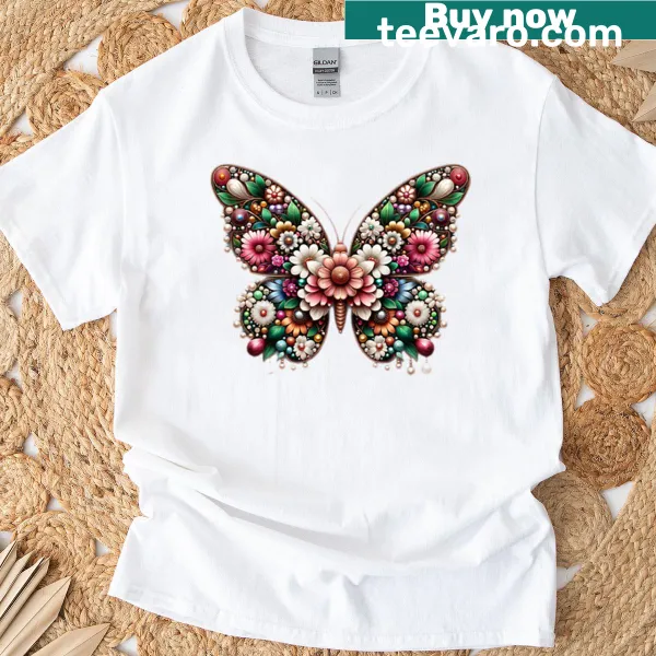T-shirt featuring beautifully illustrated wings with blossoms