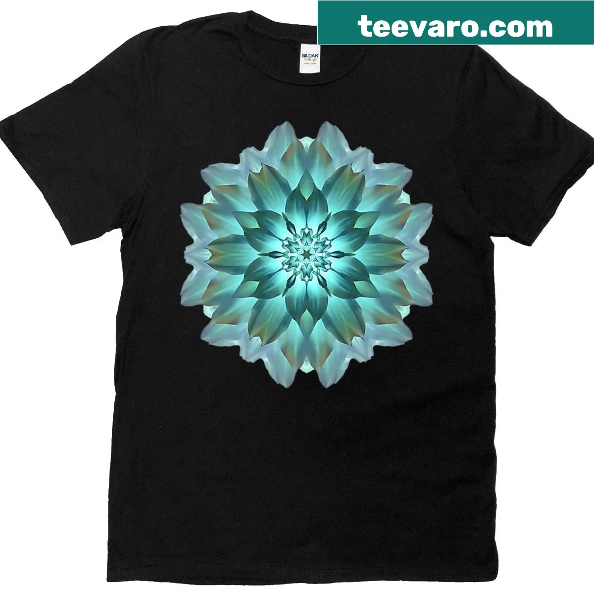 Dahlia flower mandala t-shirt with inspirational haiku — on a men's t-shirt
