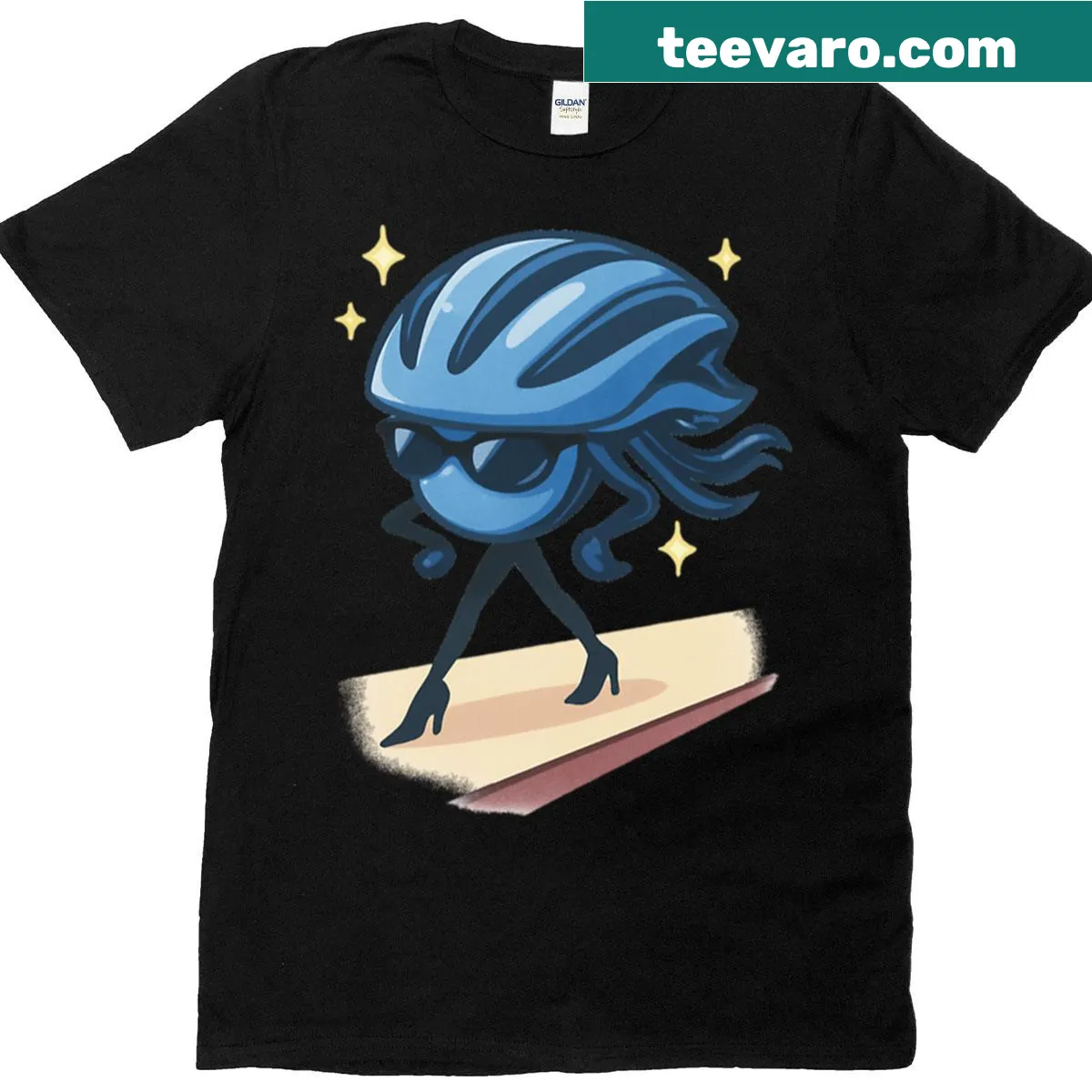 Cat illustration wearing a blue helmet on a t-shirt — on a men's t-shirt