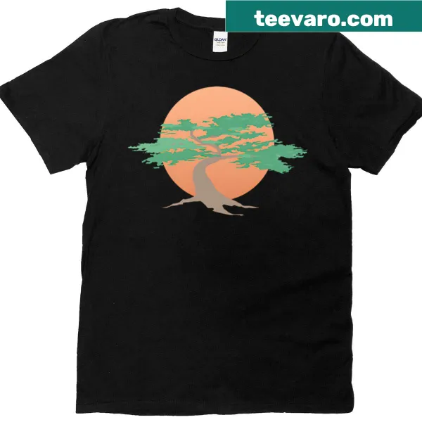 Bonsai tree sunset design illustrating zen and martial arts