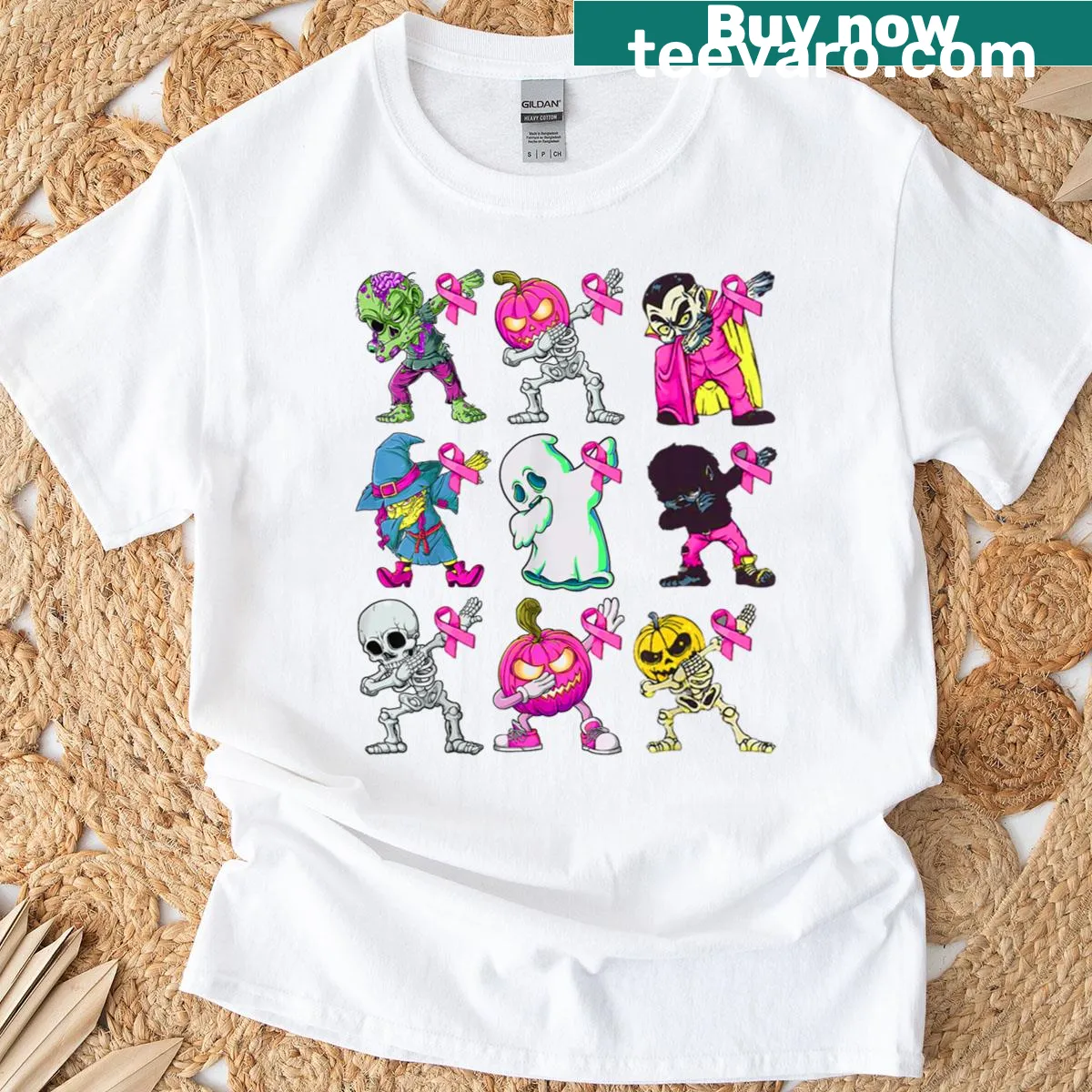 Breast Cancer Awareness Halloween T-shirt with pink theme — on a men's t-shirt