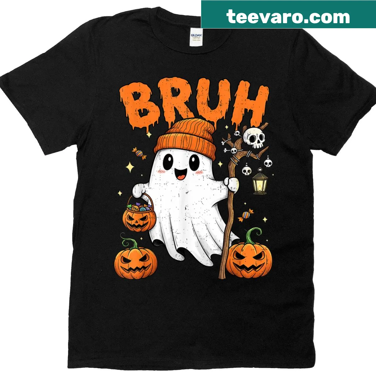 Funny pumpkin graphic Halloween shirt for kids — on a men's t-shirt