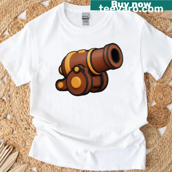 Playful cartoon pirate cannon graphic on T-shirt
