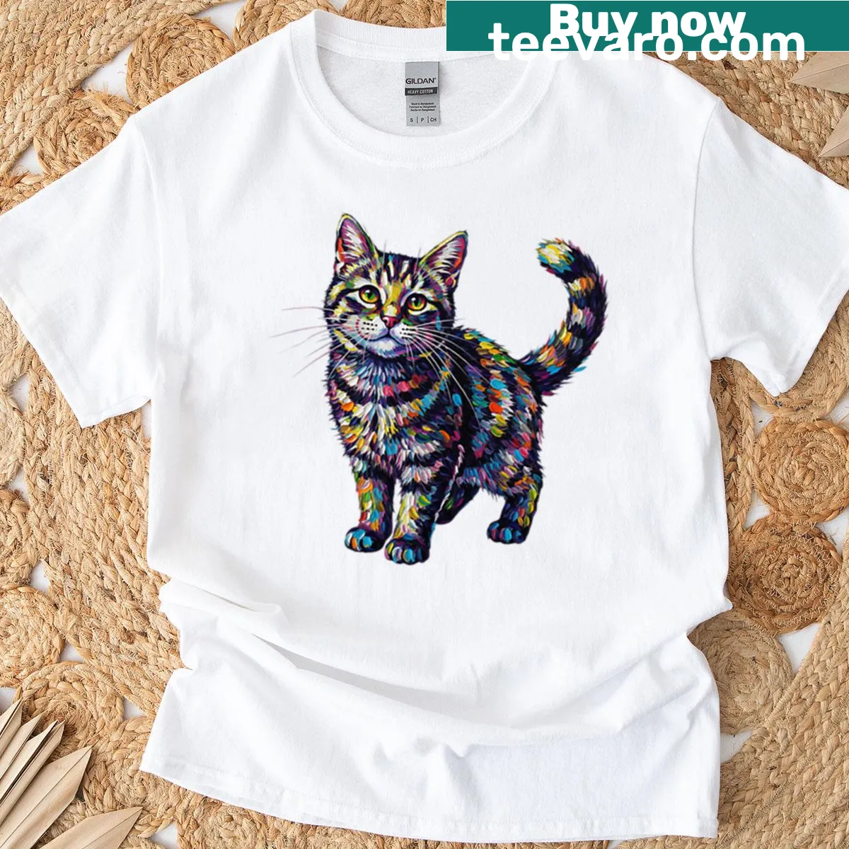 Artistic cat illustrations on a T-shirt — on a men's t-shirt