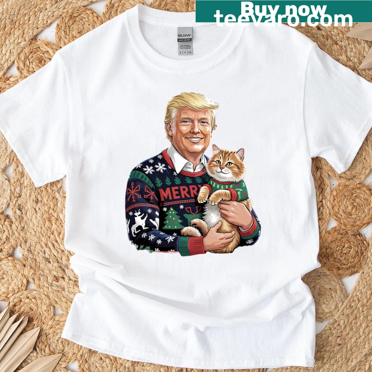 Ugly Christmas T-shirt with humorous cats lives matter design — on a men's t-shirt