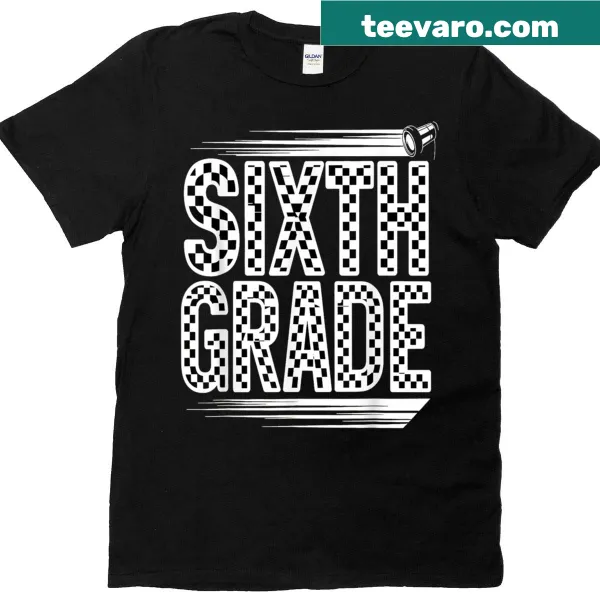 Checkered t-shirt for sixth grade students with a playful design