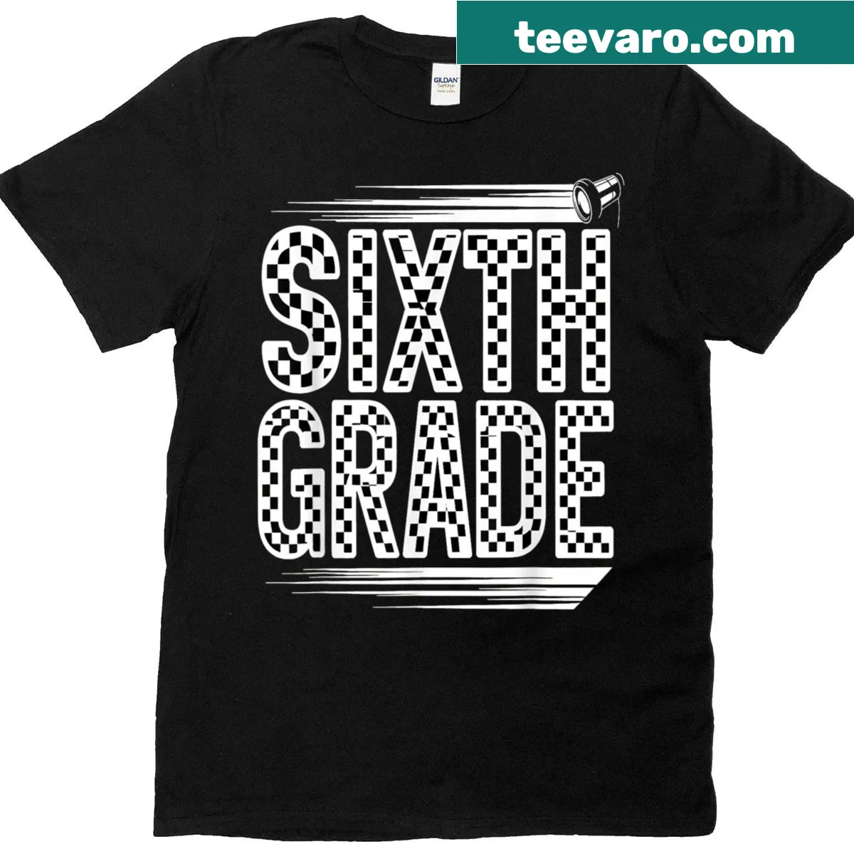 Checkered t-shirt for sixth grade students with a playful design — on a men's t-shirt