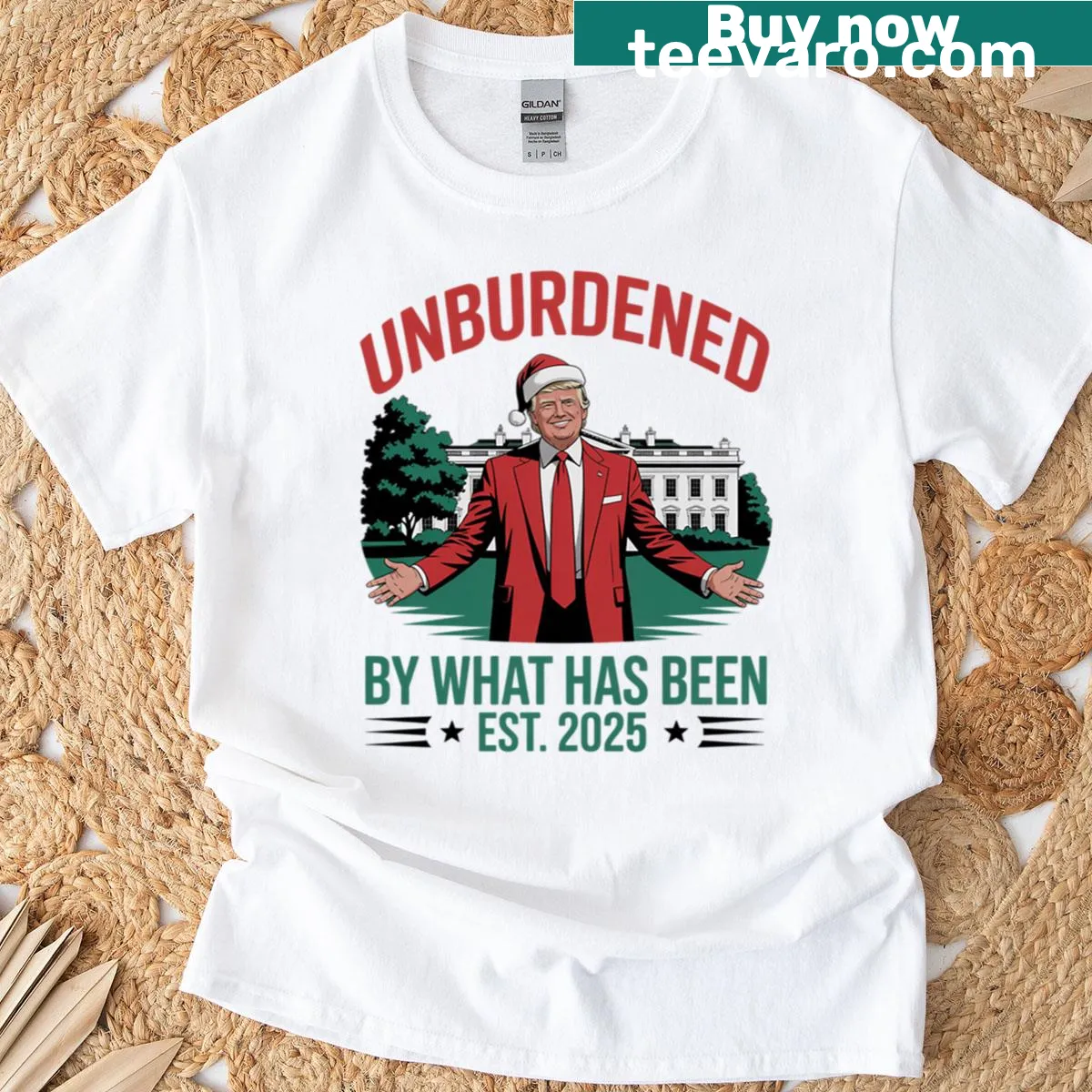 Typography Christmas shirt with humorous message about Trump and the holiday season — on a men's t-shirt