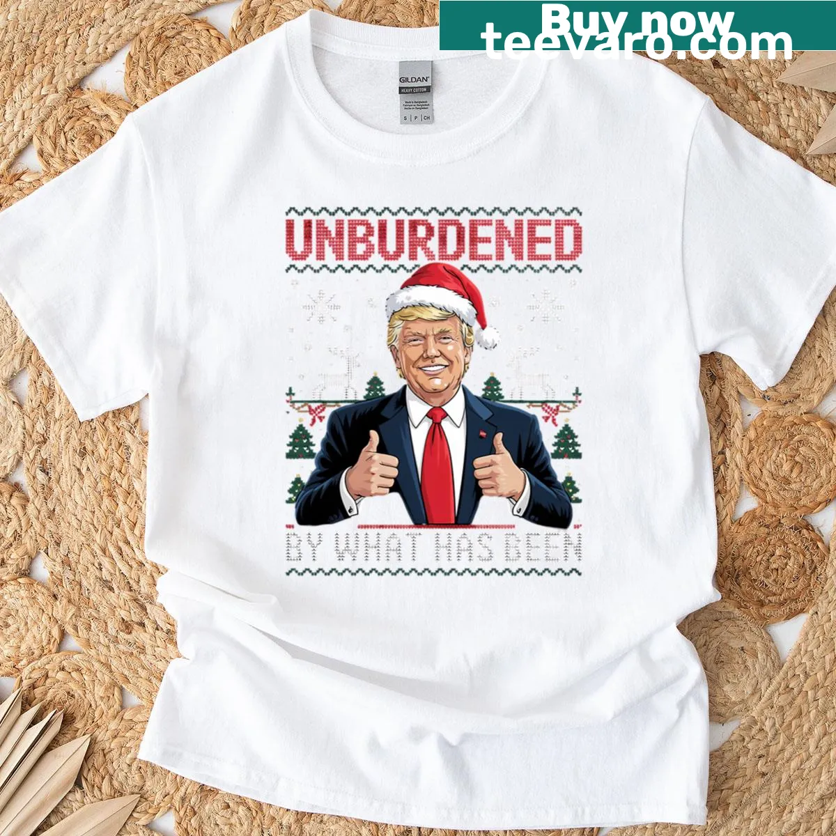 Edgy T-shirt with Christmas slogan about being unburdened — on a men's t-shirt